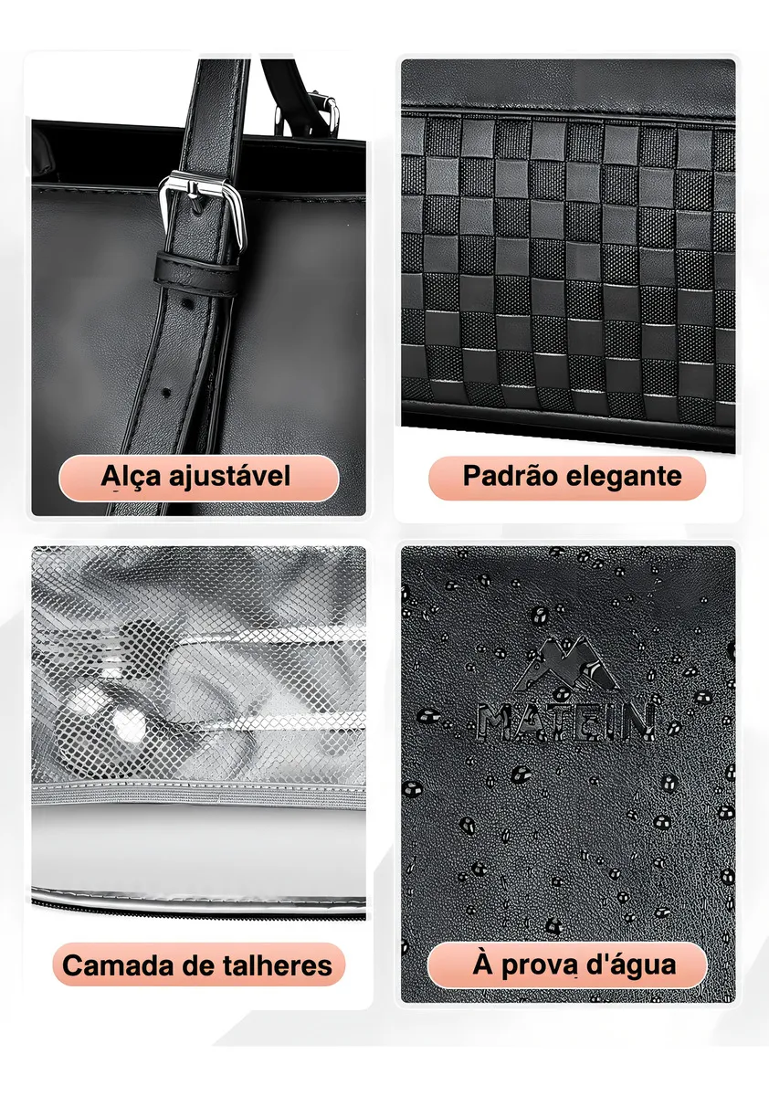 Bolsa Feminina Para Notebook Com Compartimento Térmico Para Almoço Bolsa Tote Executiva Pu Couro 15,6 Polegadas Mochila Conversível Leve Para Trabalho E Escritório, Matein 1447 Cor Preto Liso - imagem 5