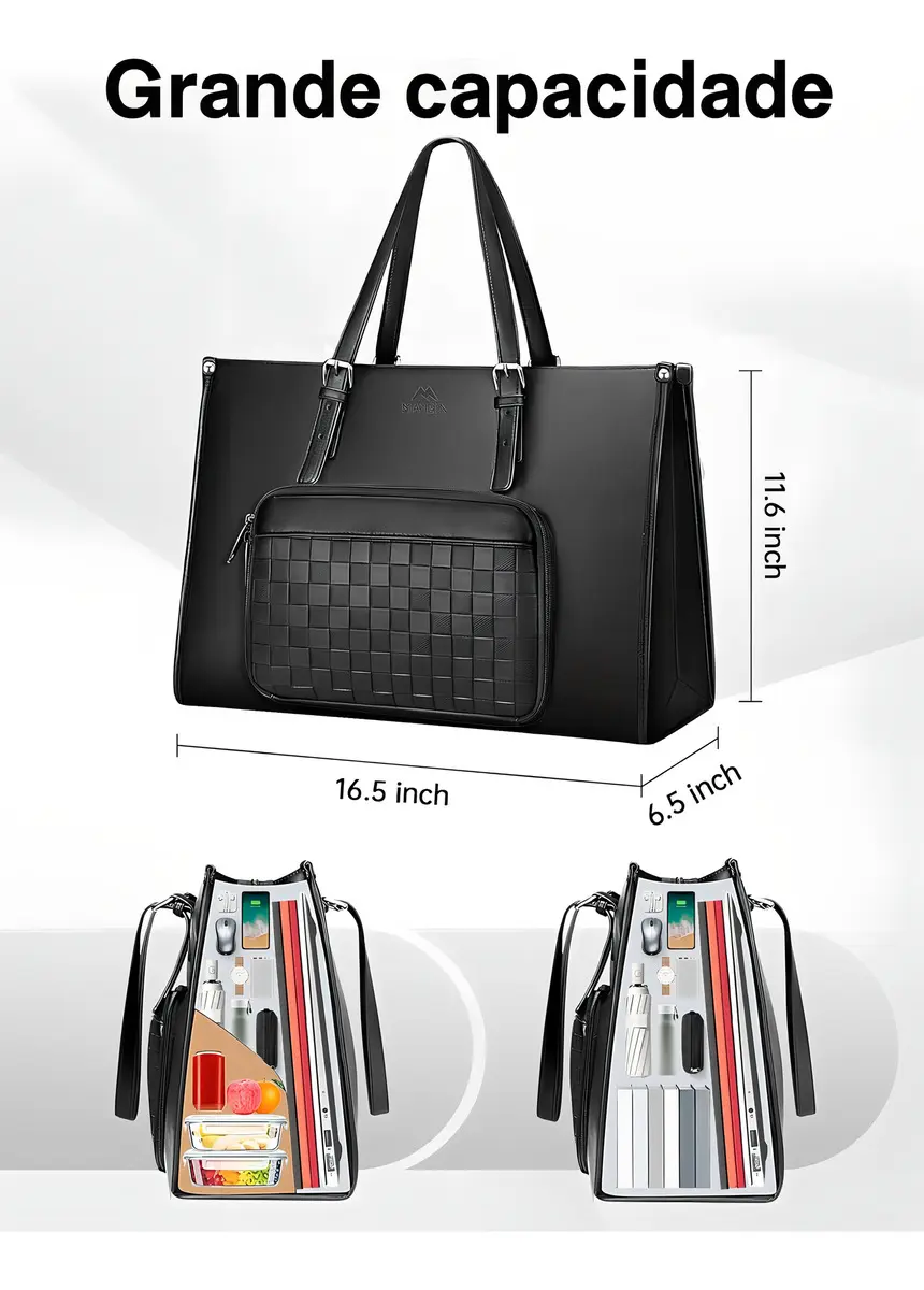 Bolsa Feminina Para Notebook Com Compartimento Térmico Para Almoço Bolsa Tote Executiva Pu Couro 15,6 Polegadas Mochila Conversível Leve Para Trabalho E Escritório, Matein 1447 Cor Preto Liso - imagem 6
