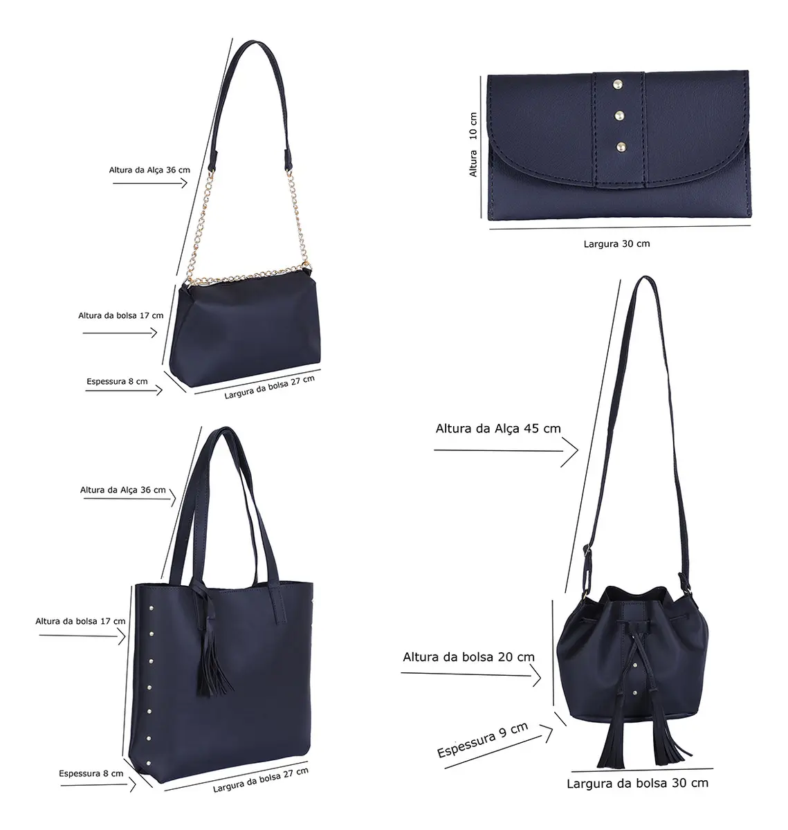 Kit de Bolsas Femininas GetShow com 4 Peças: Sacola, Saquinho, Baladinha e Carteira - imagem 5
